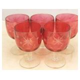 Set of 5 Cranberry/Clear Goblets - 6" tall