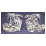 Pair of Clear Glass Dolphin Paperweights