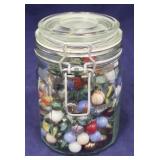 Glass Jar full of Marbles - 6" tall