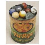 Vintage Metal Can Full of Glass Marbles