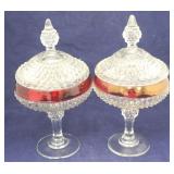 Pair of Red/Clear Compotes w/ Lids