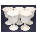 Set of 5 Milk Glass Goblets - 5 1/2" tall
