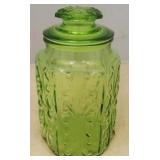 Green Glass Jar Canister - 9 1/2 tall