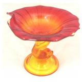 Art Glass Dolphin Foot Compote