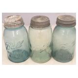 Lot of 3 Ball Blue Glass Jars - 7" tall