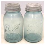Pair Ball Blue Glass Mason Jars