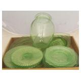 Tray Lot of Assorted Green Depression Glass