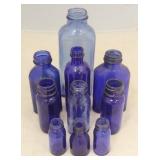 Lot of 10 Assorted Blue Glass Bottles
