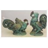Pair of Art Pottery Rooster Statues