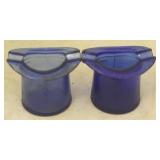 Lot of 2 Blue Glass Top Hat Ashtrays