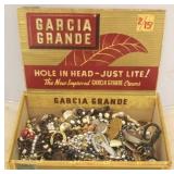 Vintage Cigar Box w/ Assorted Costume Jewelry