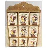 Vintage Rooster Wood & Ceramic Spice Set