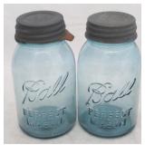 Set of 2 Ball Blue Glass Mason Jars - 7" tall