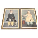 Pair of  Colonial Girl & Boy Portraits (2 frames)