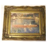 Painting on Board in heavily carved frame