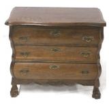 French carved oak bombe 3 drawer chest