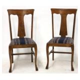 Pair T back oak chairs
