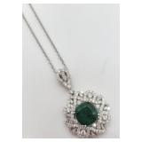 18kt White Gold Emerald & Diamond Pendant
