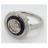 Platinum Cast Diamond & Sapphire Ring