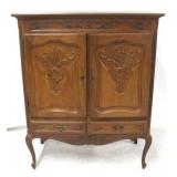 French carved oak 2 door cabinet