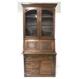 Victorian carved walnut bookcase top secretary