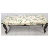 Carved upholstered top bench