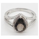 925 STERLING SILVER PR 7*10 MM SMOKEY TOPAZ RING