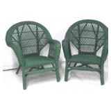 Pair green wicker outdoor chairs