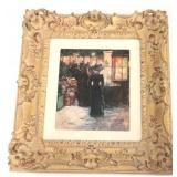 Paris Street Scene on canvas/ heavily carved frame