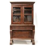 2 Piece Empire mahogany bookcase top secretary