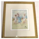La Plage A Deauville framed signed pastel