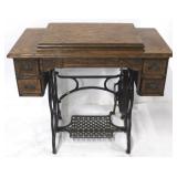 Vintage oak & cast iron sewing machine table