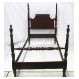 Carved poster twin bed with rails