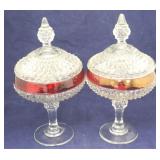 Pair of Red/Clear Compotes w/ Lids