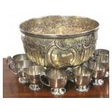9 Piece silver plated punch bowl set
