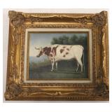 Framed Bull on Canvas - heavily carved frame