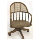 Vintage cane back oak swivel office chair