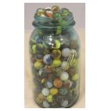 Ball Blue Glass Mason Jar full of Glass Marbles