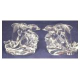 Pair of Clear Glass Dolphin Paperweights