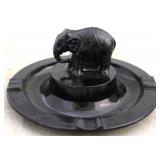 Black glass elephant ash tray