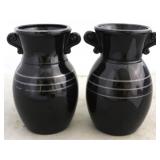 Pair L E Smith black amethyst glass vases