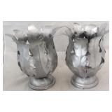 Pair metal large candle lustres
