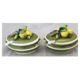 2pc Art Pottery Tureens w/ Ladles - 8" x 6"