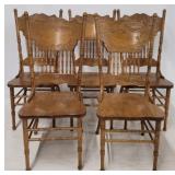 Set of 5 oak press & spindle back chairs