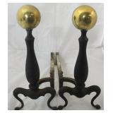Pair of Brass / Cast Iron Andirons 18 x 19