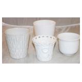 Group Lot of 4 Ceramic White Planters