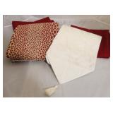 Lot of Red Bed Sashes and Cream Table Runner