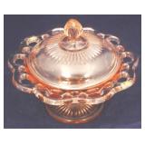 Depression Pink Glass Covered Dish