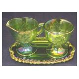3pc Carnival Glass Creamer & Sugar w/ Underplate