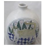 Signed painted vase with cat
